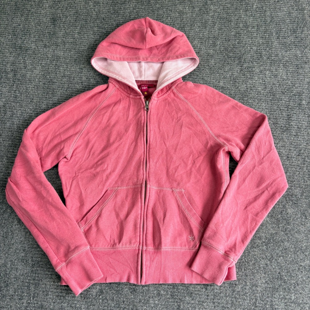 SO Pink Full Zip Hoodie Sweatshirt Waffle Lined Hood Womens Large Y2K 3491